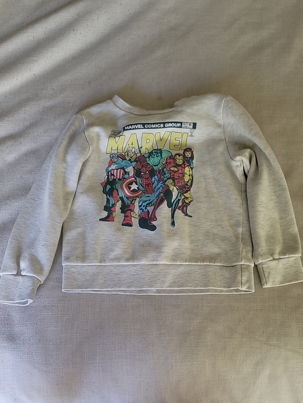 Marvel Kids Light Gray Crewneck Sweatshirt with Vintage Avengers Print, Size 5T